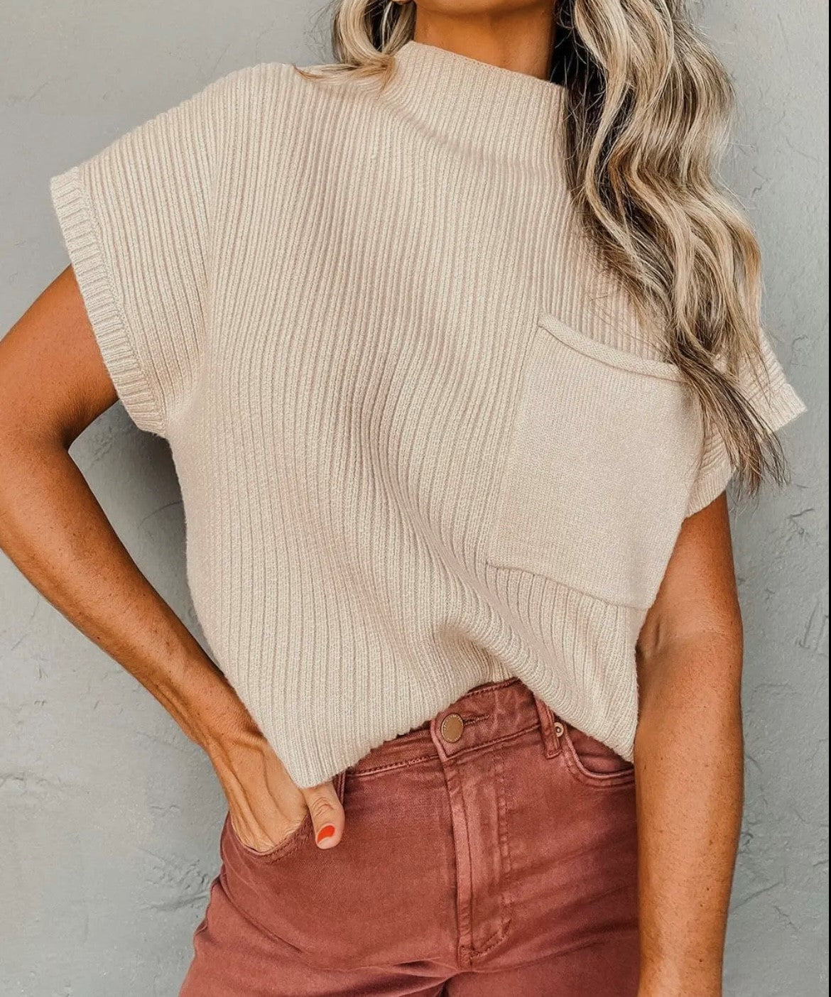 Apollo Knit Short Sleeve Sweater in Oatmeal