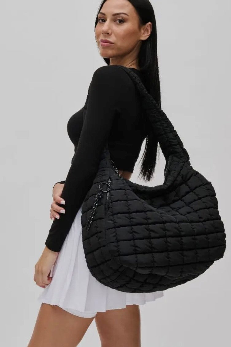 Sol and Selene - Revive - Quilted Nylon Hobo in Black