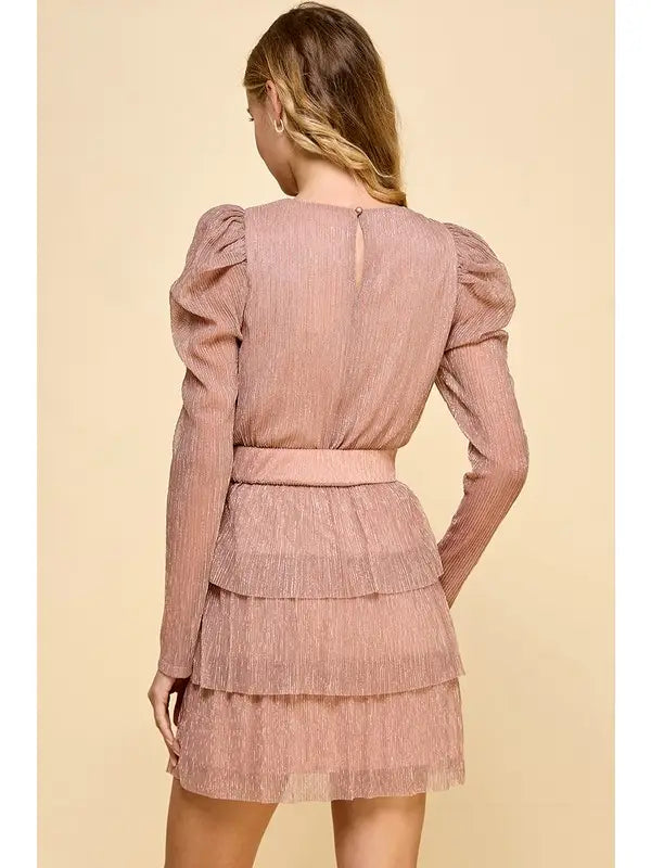 Rose Gold Shimmer Belted Dress