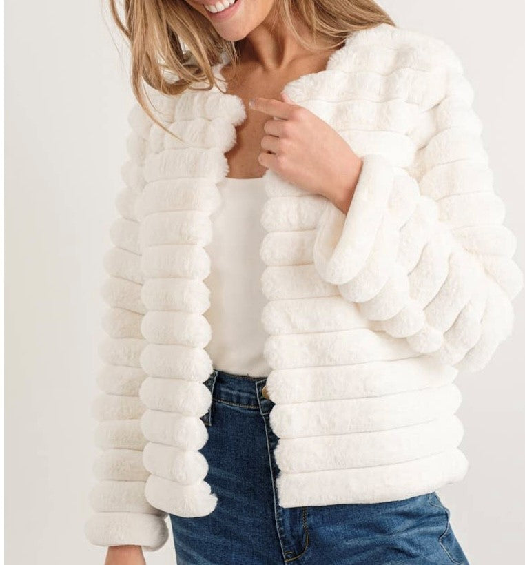 Stripe Faux Fur Coat