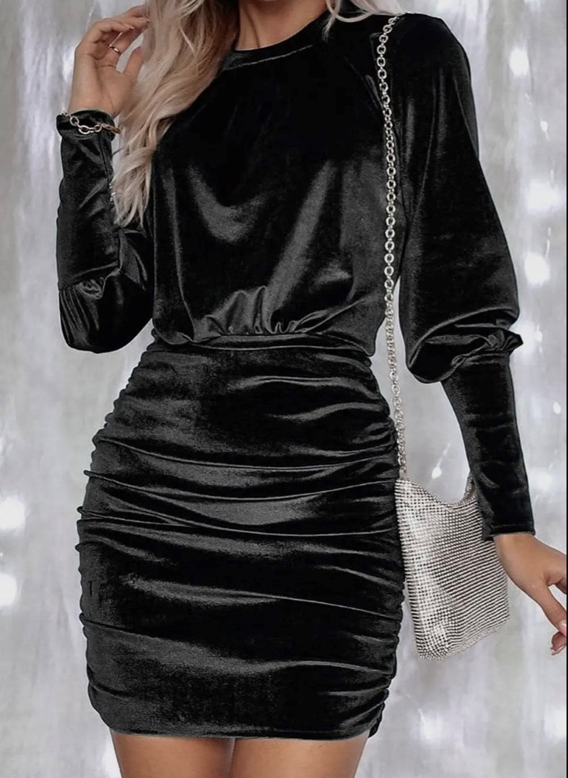 Velvet Puff Sleeve Holiday Dress