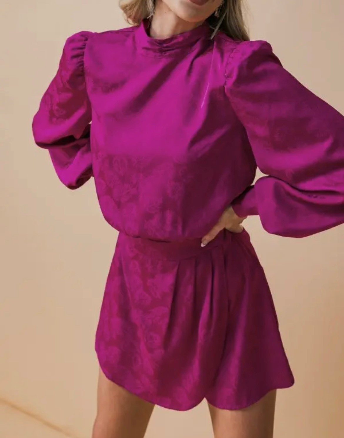 A Jacquard Satin Romper - MAGENTA