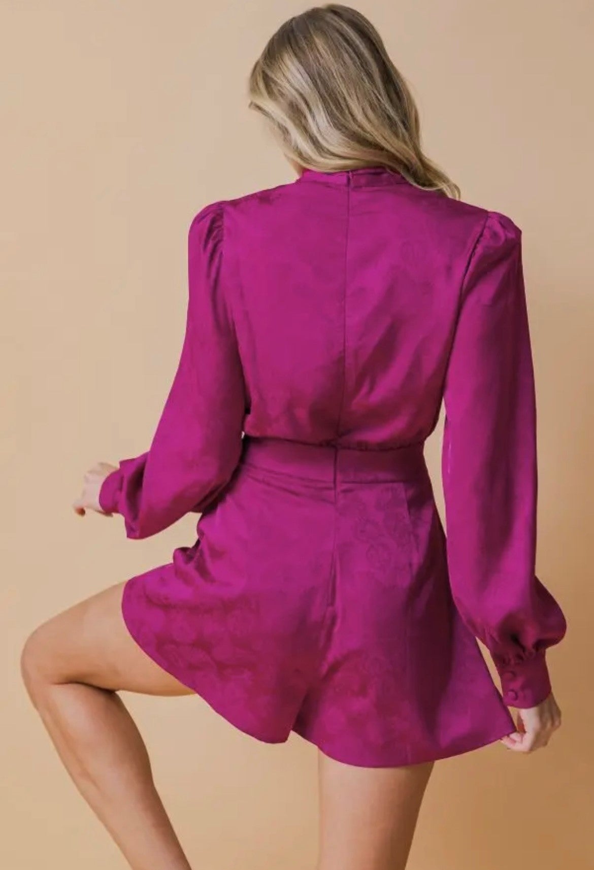 A Jacquard Satin Romper - MAGENTA