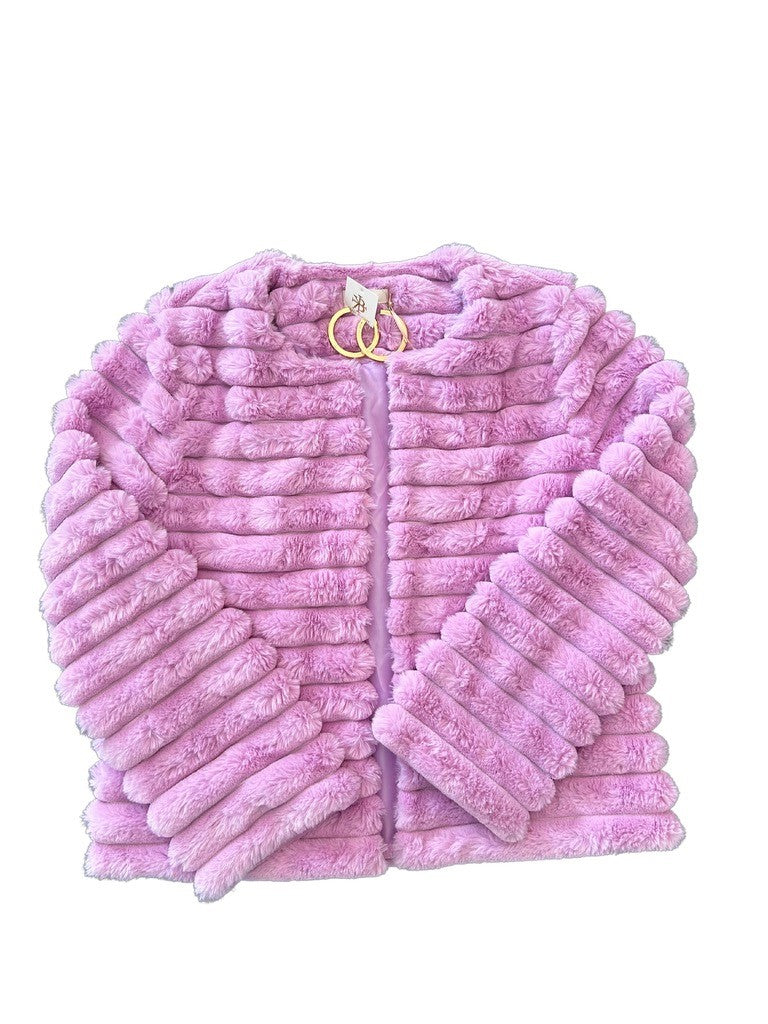 Stripe Faux Fur Coat